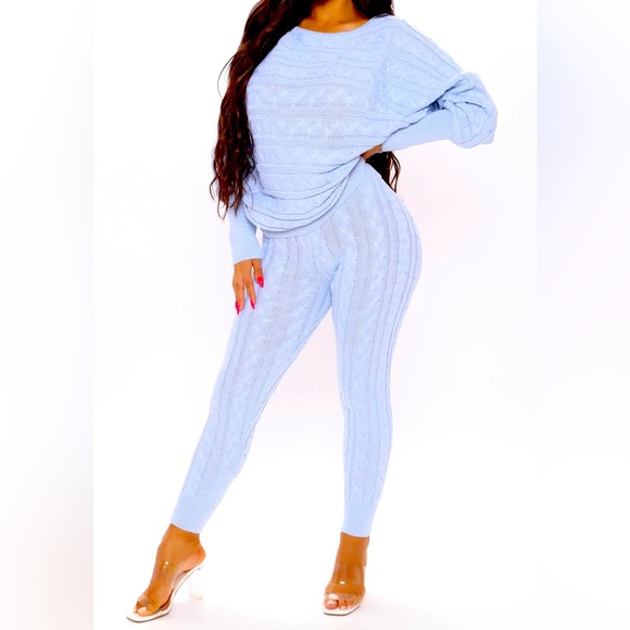FASHION NOVA .. Keep Me on Chill Cable Knit Sweater Set. Dusty Blue. Size L. NEW - Picture 3 of 6